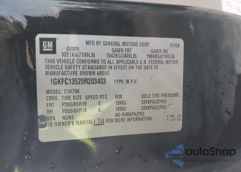 2008 GMC Yukon Hybrid z USA, uszkodzony, nr VIN 1GKFC13528R203403